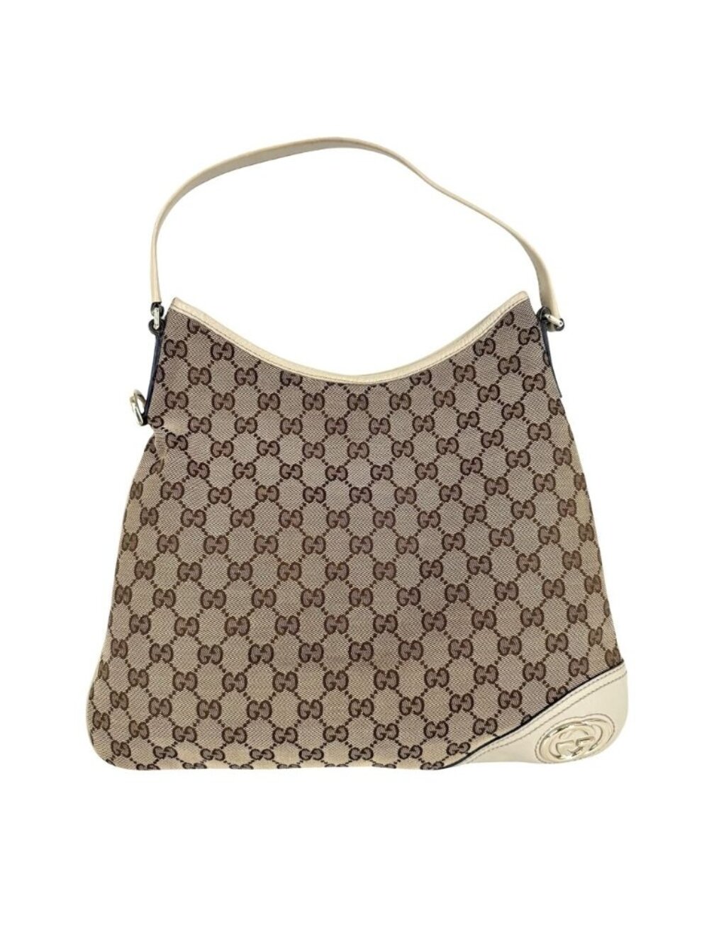Gucci Handbag GG Canvas Leather Beige Ivory Gold